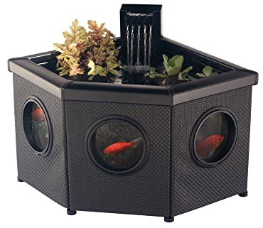 Blagdon Affinity View Corner Living Water Feature Patio Pool Pond, with Inpond 5-in-1 2000 Filter Pump & LED Spotlight, 3 Attractive Fountain Feature Heads, 1 Planting Basket - Small