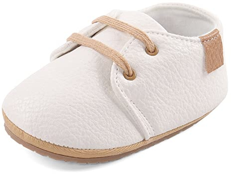 LACOFIA Sneakers per Neonato Scarpine Oxford Scarpe Primi Passi Antiscivolo per Bambino Bianco 6-12 Mesi