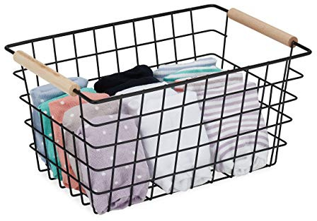 Relaxdays Drahtkorb 5er Set, Holzgriffe, rechteckig, Gitter Design, schwarz | Kleidung, Accessoires, 5 Metallkörbe, HBT: 16x31x21 cm