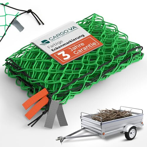 CargoVA - Rete per rimorchio 2x3M [Certificato DEKRA] - Rete elastica con corda elastica e marcatura angolare - per un fissaggio perfetto del carico