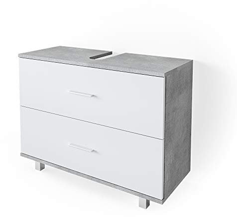 Vicco Waschbeckenunterschrank Beton/Weiß Ilias 80x61x33 cm - Unterschrank Badezimmer, Übersichtliche Aufbewahrung durch großzügige Schublade