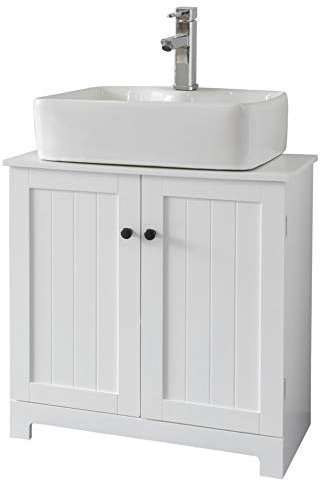 raxter Under‑Sink Bathroom Cabinet, Black Freestanding Under‑Basin Cupboard with 2 Shelves & Shutter‑Style Doors – Compact Storage Unit