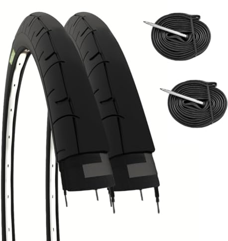 Lot de 2 pneus 700 x 23 C (23 – 622) + Chambres à air avec Valve de 48 mm