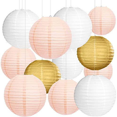 YBwanli Décoration de Mariage, lampions en Papier Blanc, lampions Multicolores, décoration de fête de Jardin, décoration de Mariage d'argent, lampions d'extérieur résistants aux intempéries