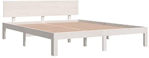 vidaXL Massivholzbett Bettgestell Bett Holzbett Doppelbett Bettrahmen Lattenrost Schlafzimmerbett Schlafzimmermöbel Weiß Kiefer 160x200cm