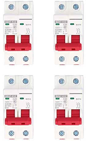 4 Stück 1000V DC Leitungsschutzschalter 20A 2P Hutschiene Home Überlastschutz Luftschalter Sicherungsautomat für Wohnbeleuchtung Verteilerleitungen Solar PV Anlage