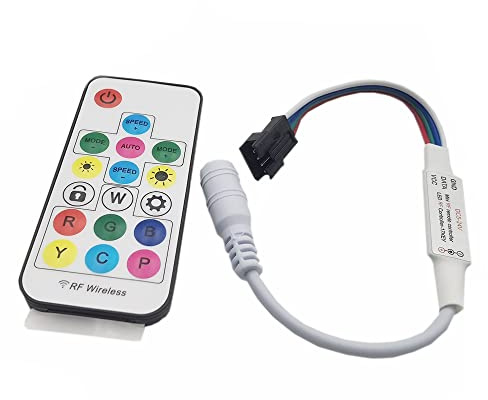Vrabocry DC5-24V 4Pin Led Pixel Strip Light Controller Mini 17Key RF Wireless Remote Effect for WS2813 WS2815 Individually Addressable Strip Lights