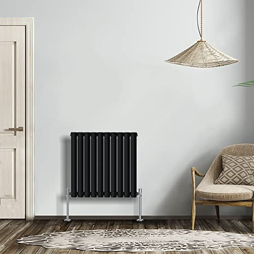 NRG Modern Radiator Black 600x590mm Single Oval Panel Heater Interior Designer Horizontal Bathroom Radiators
