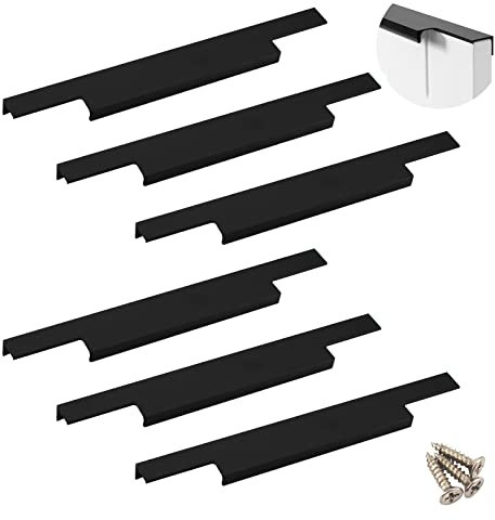 Länge 400 mm, Aluminiumlegierung, Fingerkanten-Zugknöpfe, schwarz, für Möbel, Schubladen, Schrankgriffe, Kleiderschrank, versteckter Griff, mit selbstschneidender Schraube (6 Stück)