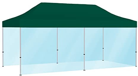 Vispronet® Profi Faltpavillon Basic 3x6 m (Kurze Seite offen) ✓ Dachfarbe Grün ✓ 3 Vollwände Transparent ✓ Scherengittersystem ✓ weitere Farben & Größen wählbar