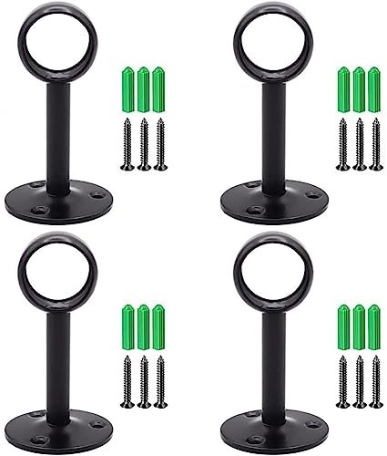4 Pezzi Staffa di Montaggio a Soffitto, Supporti per Aste per Tende, Staffe per Tende Armadio, con 12 Viti e 12 Tubi di Espansione, per Appendere Traverse da 25 mm, Nero