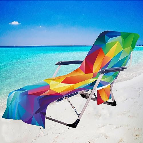 Surwin Schonbezug Für Gartenliege Strandliegenauflage Frottee Liegenauflage Stuhl Strandtuch Sun Lounger Bezug Sommer mit Tasche Sporthandtuch für Garten Schwimmen (75x210cm,Geometrie)