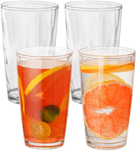 Chuboir 490ml Plastic Drinking Glasses, Set of 4 Stackable Clear Acrylic Tumbler Glasses, Reusable Unbreakable Plastic Cups for Camping, Picnics, Party or Everyday Use
