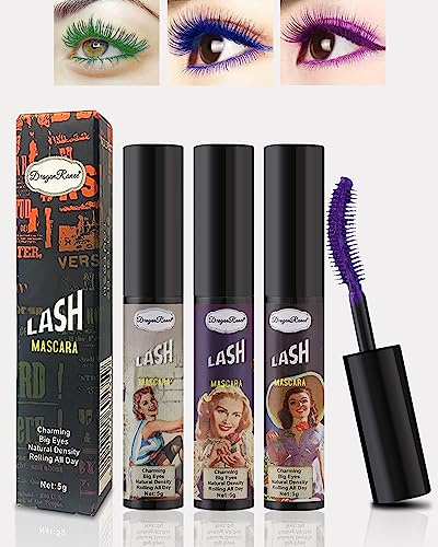 Mascara Volume e Lunghezza-3Colors Blu Verde Viola Mascara Estensione ciglia Effetto Volume, Impermeabile e Lunga Tenuta, Not Blooming Eye Lashes Thick Curling Lungo Trucco per Donne-03+05+06