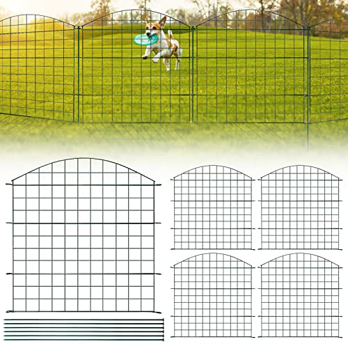 Fiqops Lot de 10 Éléments de Clôture d'Étang et 12 Clôtures de Jardin en Métal - Barres de Fixation Décoratives, Kit pour Jardin, Clôture pour Chiens, Arche Supérieure