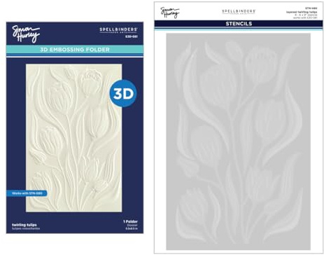 Spellbinders BD-0846 Twirling Tulips 3D Embossing Folder and Stencil Bundle from The Tulip Garden Collection by Simon Hurley