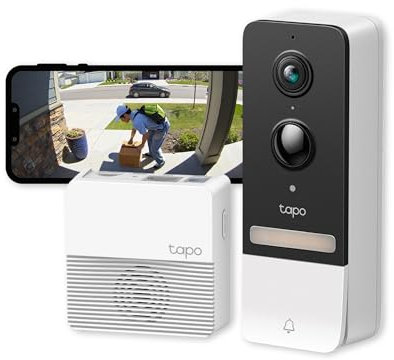 Tapo 2K 5MP Smart Wireless Security Video Doorbell, Battery-powered, Two-Way Talk, IP64, Colour Night Vision, Easy Installation D230S1 (Renewed)
