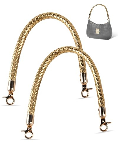 MEGAVOW 2 st Utbytbara Väskremmar med Flätat Handtag, Handväskremmar i PU-läder, Axelrem med Metallkrok, DIY-tillbehör för Väskor, Guld, 40 cm