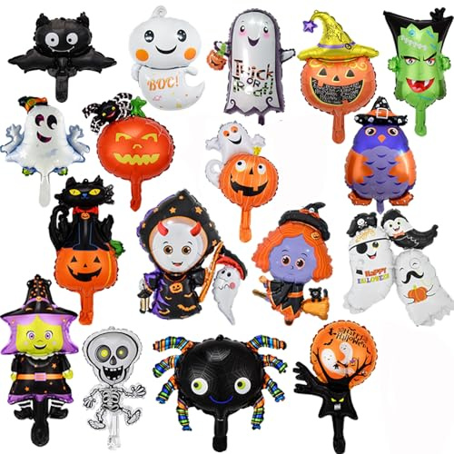 34-teiliges Set Halloween Folienballons - Gespenst, Fledermaus, Hexe, Kürbis, Spinne, Skeett für Partydekoration