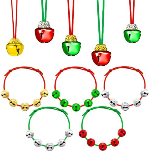 Clochette Bracelet et Collier, Cloches de Décoration de Noël Grelots Clochettes Noel Chat Chien Petite Clochette pour DIY Cadeau de Noël, Décoration d'arbre de Noël (10pcs)