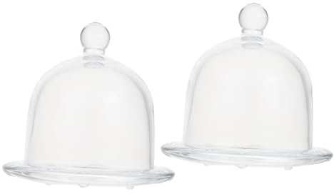 SHOWERORO 2pcs Cake Glass Cover Round Dish Cover Food Tent Covers Lemon Decor Mini Cake Plate Cake Stand Cover Snack Display Cover Dessert Dome Cover Square Tray Outdoor Decor Transparent