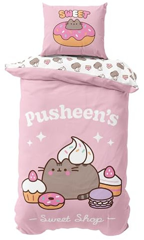 MTOnlinehandel Ropa de cama Pusheen 135 x 200, ropa de cama de 80 x 80 + 135 x 200, ropa de cama infantil y adolescente de microfibra en rosa, agradable y suave (Pusheen gato)