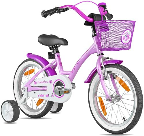 PROMETHEUS BICYCLES Kinderfahrrad ab 5 Jahren - Mädchenfahrrad 16 Zoll Kinder Fahrrad Mädchen Fahrrad Kinder mit Stützräder Rücktrittbremse in Violett Lila