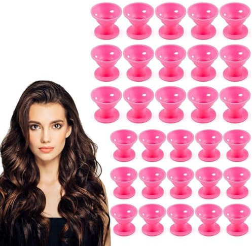 SGERUFZ 30x Bigodini in Silicone Senza Calore, Regalo per Lei, per Acconciature Senza Sforzo, Heatless Hair Curlers, Ricci Senza Calore (15 grandi, 15 piccoli) (Rosa)