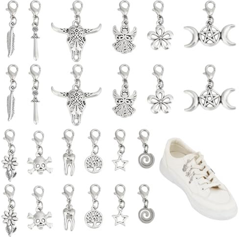 DELORIGIN 24 breloque pour Lacet 12 style de Breloques Décoratives en Alliage pour Chaussures Clips de Chaussures avec Fermoir Petit Pendentif Perlé pour Baskets Porte Badge Martin Bricolage