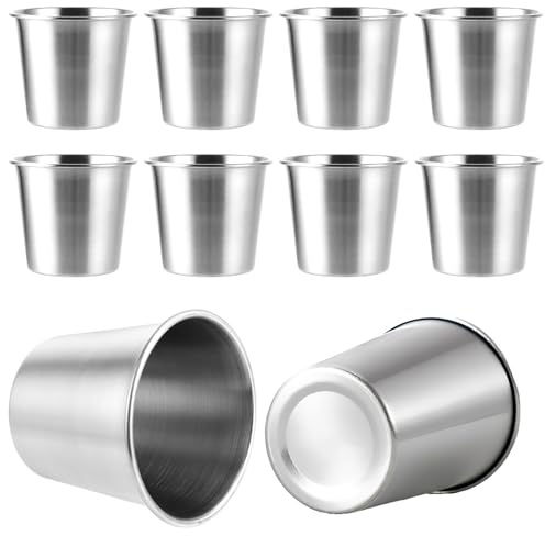 LOPYXBR 10 Stück Edelstahl Becher 260ml Edelstahlbecher, Silber Camping Becher, Metallbecher Ohne Griff, Edelstahl Tasse für Zuhause, Restaurant, Party, Camping