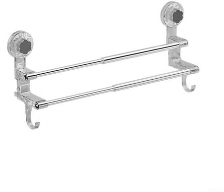 Double Porte-Serviettes réglable à Ventouse 48,3 à 78,7 cm sans perçage pour Douche et Salle de Bain pour Surfaces Lisses (Transparent)