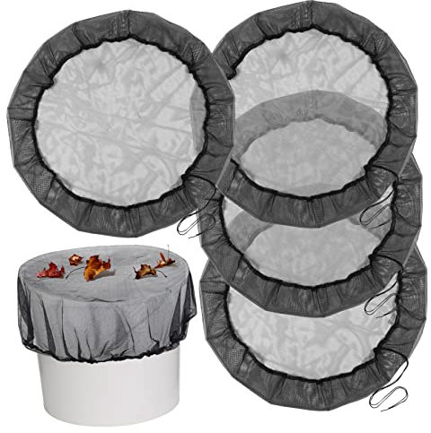 UKCOCO 4pcs 80cm Black Polyester Rain Butt Net Covers and Mesh Protective Caps for Outdoor Water Barrels, Adjustable Drawstring Water Butt Netting to Keep Debris and Insects Out