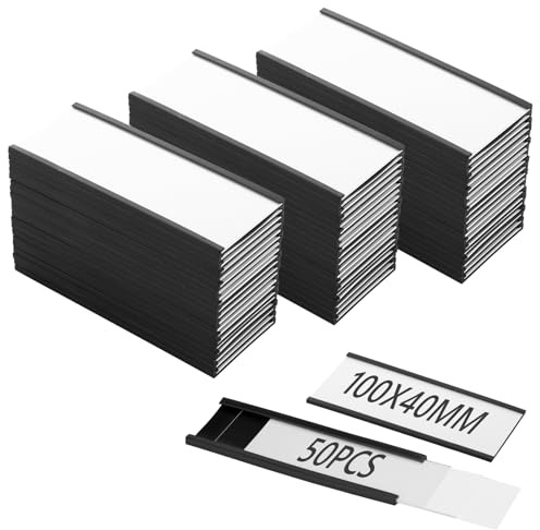 SENENQU Magnetischer Etikettenhalter, C-K, magnetische Preisschilder mit Papiereinlagen und Kunststoffschutzhüllen, magnetischer Namenhalter für Whiteboard, Metallschrank, Schubladenregale, 50