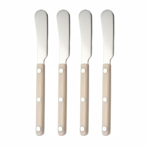 Siutco 4PCS Stainless Steel Butter Knives Set: 6.3 Inch Cheese Spreader 304 Stainless Steel with Ergonomic Handle for Cheese, Butter & Jam (off white)