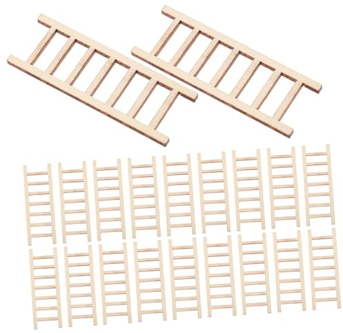 BESPORTBLE 20pcs Mini Wooden Ladder Dollhouse Decor Artificial Ladder Ornament for Garden Scene Staircase Decoration