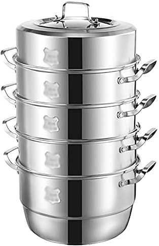 HTTGDGDH Steamer Pot/Soup Pot Pure 304 Stainless Steel Thickened Multi-Layer Steamer Steamed Buns Household Gas Induction Cooker(30Cm)