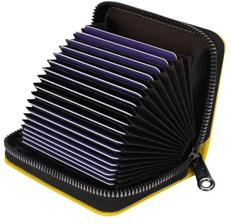 IHIGOGOFA RFID Echt Leder Kreditkartenetui Blocker Schutzhülle Karte 20 Fächer Kartenetui Orgel-Stil Tragbar Visitenkartenetui Damen und Herren (Gelb-18)