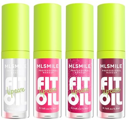 MLSMILE Pack de 4 Huiles Gloss Teinté | Effet Pulpeux, Hydratation Intense 12H - Soin Lèvres Nourrissant & Brillant - Fraîcheur Longue Durée