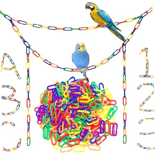 Suxdlan 200Pcs Plastic Chain Links Plastic C-Clip Interchangeable Colorful Chain Link Bird Cage Clips Pet Rat Parrot Bird Toy