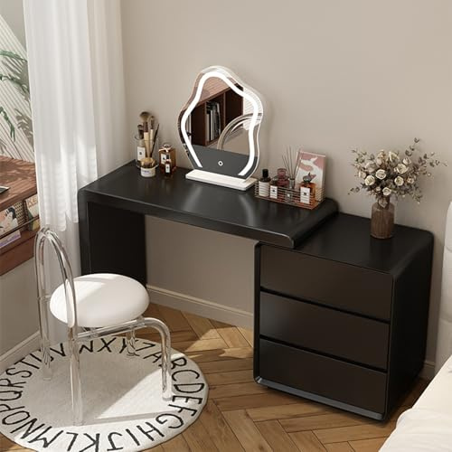 LIMENQIN Sminkbord, modernt sminkbord med spegel och pall, sminkbord för sovrum, hjälpskåp med 3 lådor för förvaring (svart B, 100 cm/39,3 tum)