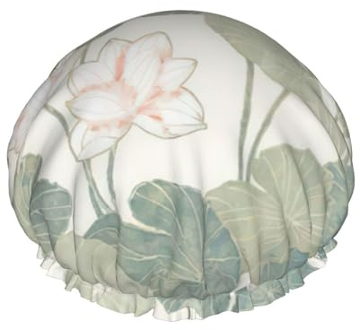 Gorro de ducha con estampado de lirio negro para mujer, gorro de ducha ajustable, elegante, grande, impermeable