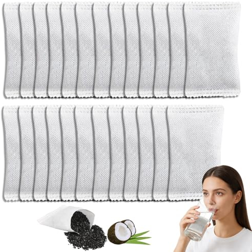 25 Pack Activated Charcoal Water Filters Coconut Shell Activated Carbon Filter Replacements Chemical-Free Odor Absorbing for Distillers Home Pure Water Remove Compound One Year Supply (5 * 8.5cm)