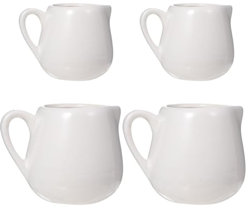 NUOBESTY Mini Pichets en Porcelaine Poignée Ergonomique, Lot de 4, 2 X 100 Ml et 2 X 50 Ml, pour Sauce et Café, Adaptés aux Adultes et Garçon et Filles Cuisine