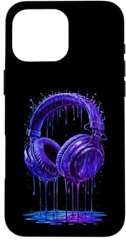 Casque Audio Bleu électrique DJ Gamer Musique Art Paint Drip Coque pour iPhone 16 Pro Max