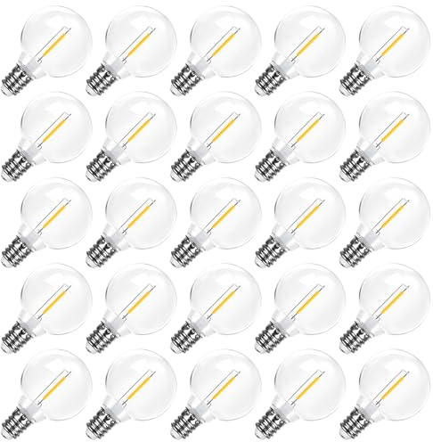 LangPlus+ Confezione da 25 lampadine LED G40 Infrangibili, Bassa Tensione DC 24V 1W Attacco E12, lampadina Ricambio Globo Edison 2700K Bianco Caldo Morbido per Catene Luminose Solari Esterno DC 24V