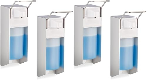 Relaxdays Desinfektionsspender, 2er Set, 500 ml, Eurospender für Desinfektionsmittel & Seife, Wandmontage, Silber/weiß (Packung mit 2)