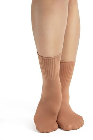 Capezio Chaussettes de ballet côtelées pour femme, couleur bronze, taille unique, Suntan, taille unique