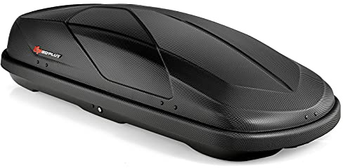 Goplus Rooftop Cargo Carrier Hard Shell, 14 Cubic Feet Waterproof Car Roof Cargo Carrier w/Dual Side Opening, Security Key, 165LBS Capacity, for 17” to 22.8” Wide Crossbar Rack, Vehicle Cargo Box