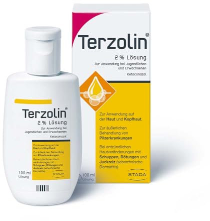 Terzolin 2% Lösung – die medizinische Schuppen-Kur zur Behandlung des ursächlichen Schuppenpilzes, mit Ketoconazol; 100 ml Flasche