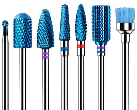 MelodySusie 7x Premium Wolframcarbid Hartmetall Bits Set Professioneller Schleifkörper Schleifkopf Nagelfräser Aufsätze Set für Maniküre Pediküre Nagelpflege, Blau